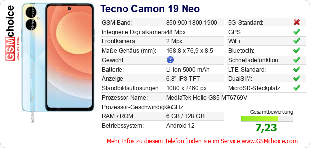 Tecno Camon 19 Neo technische Daten Tecno Camon 19 Neo technische Daten