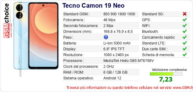 Tecno Camon 19 Neo Dati tecnici di telefono cellulare Tecno Camon 19 Neo Dati tecnici di telefono cellulare