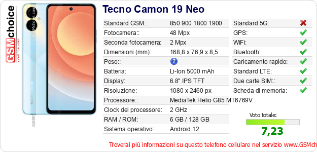 Tecno Camon 19 Neo Dati tecnici di telefono cellulare 