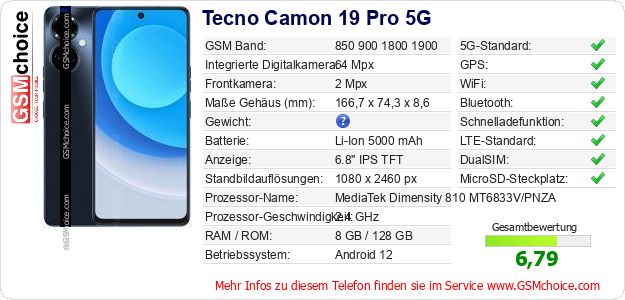 Tecno Camon 19 Pro 5G technische Daten Tecno Camon 19 Pro 5G technische Daten