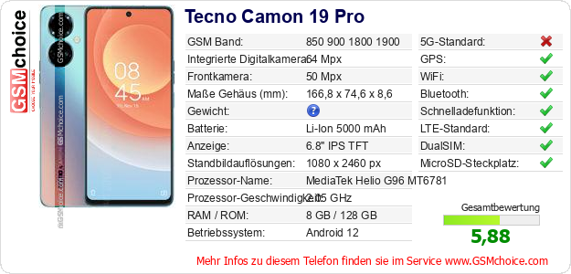 Tecno Camon 19 Pro technische Daten Tecno Camon 19 Pro technische Daten