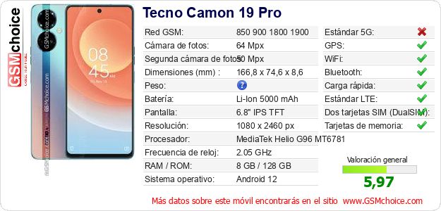Tecno Camon 19 Pro Datos técnicos del móvil Tecno Camon 19 Pro Datos técnicos del móvil