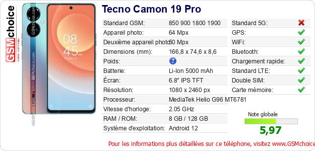 Tecno Camon 19 Pro Fiche technique Tecno Camon 19 Pro Fiche technique