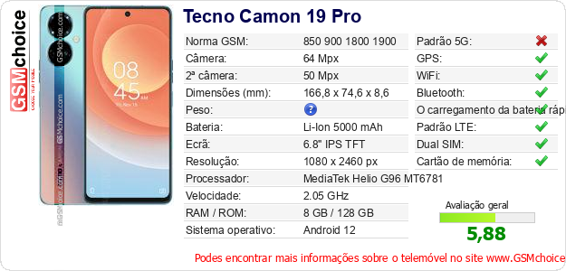 Tecno Camon 19 Pro Especificações técnicas do telemóvel 