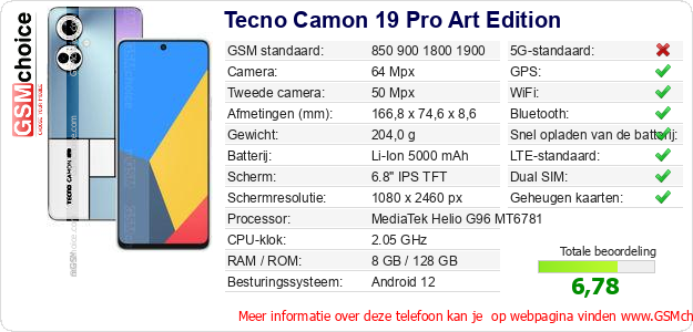 Tecno Camon 19 Pro Art Edition Technische gegevens Tecno Camon 19 Pro Art Edition Technische gegevens