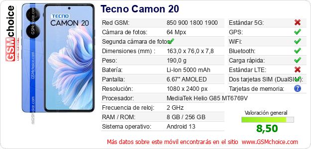 Tecno Camon 20 Datos técnicos del móvil Tecno Camon 20 Datos técnicos del móvil