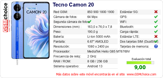 Tecno Camon 20 Datos técnicos del móvil Tecno Camon 20 Datos técnicos del móvil