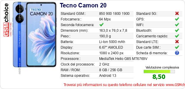 Tecno Camon 20 Dati tecnici di telefono cellulare Tecno Camon 20 Dati tecnici di telefono cellulare