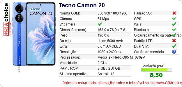 Tecno Camon 20 Especificações técnicas do telemóvel Tecno Camon 20 Especificações técnicas do telemóvel