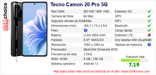 Tecno Camon 20 Pro 5G Datos técnicos del móvil Tecno Camon 20 Pro 5G Datos técnicos del móvil