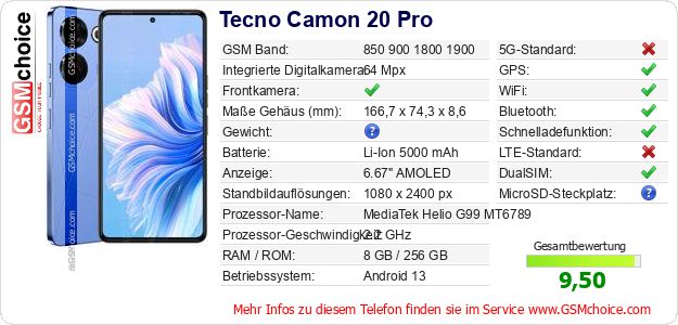 Tecno Camon 20 Pro technische Daten Tecno Camon 20 Pro technische Daten