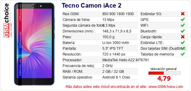 Tecno Camon iAce 2 Datos técnicos del móvil Tecno Camon iAce 2 Datos técnicos del móvil