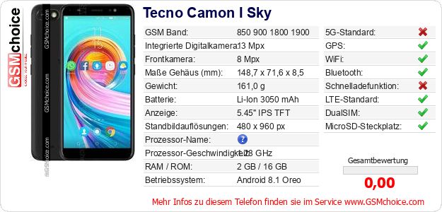 Tecno Camon I Sky technische Daten Tecno Camon I Sky technische Daten