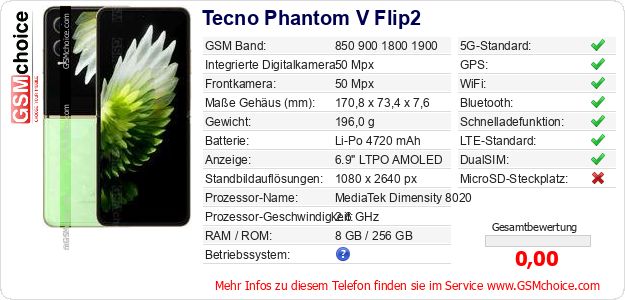 Tecno Phantom V Flip2 technische Daten Tecno Phantom V Flip2 technische Daten
