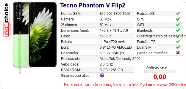Tecno Phantom V Flip2 Especificações técnicas do telemóvel Tecno Phantom V Flip2 Especificações técnicas do telemóvel