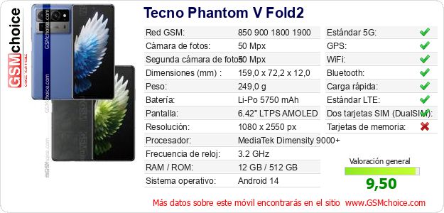 Tecno Phantom V Fold2 Datos técnicos del móvil 
