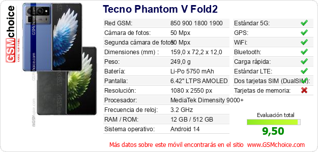 Tecno Phantom V Fold2 Datos técnicos del móvil 