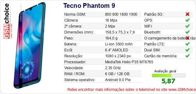 Tecno Phantom 9 Especificações técnicas do telemóvel Tecno Phantom 9 Especificações técnicas do telemóvel