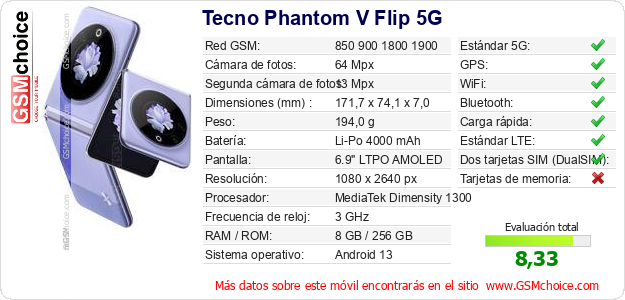 Tecno Phantom V Flip 5G Datos técnicos del móvil Tecno Phantom V Flip 5G Datos técnicos del móvil