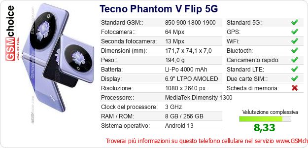 Tecno Phantom V Flip 5G Dati tecnici di telefono cellulare 