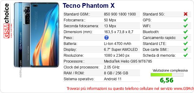 Tecno Phantom X Dati tecnici di telefono cellulare Tecno Phantom X Dati tecnici di telefono cellulare
