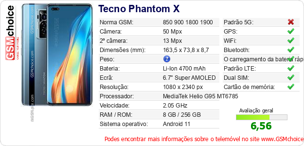 Tecno Phantom X Especificações técnicas do telemóvel 