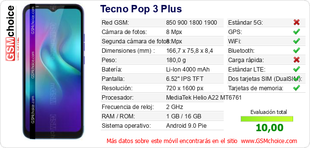 Tecno Pop 3 Plus Datos técnicos del móvil Tecno Pop 3 Plus Datos técnicos del móvil