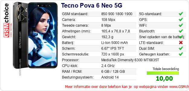 Tecno Pova 6 Neo 5G Technische gegevens 