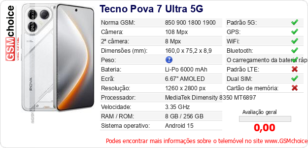 Tecno Pova 7 Ultra 5G Especificações técnicas do telemóvel Tecno Pova 7 Ultra 5G Especificações técnicas do telemóvel