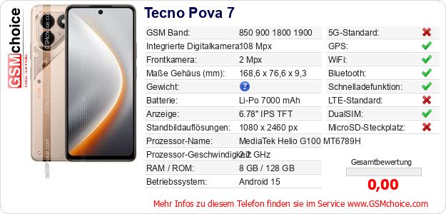 Tecno Pova 7 technische Daten Tecno Pova 7 technische Daten