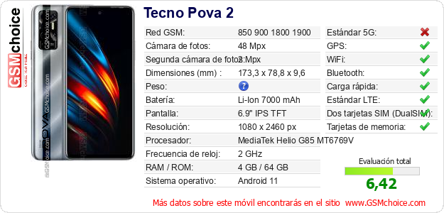 Tecno Pova 2 Datos técnicos del móvil Tecno Pova 2 Datos técnicos del móvil