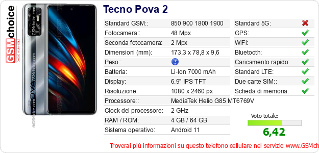 Tecno Pova 2 Dati tecnici di telefono cellulare Tecno Pova 2 Dati tecnici di telefono cellulare