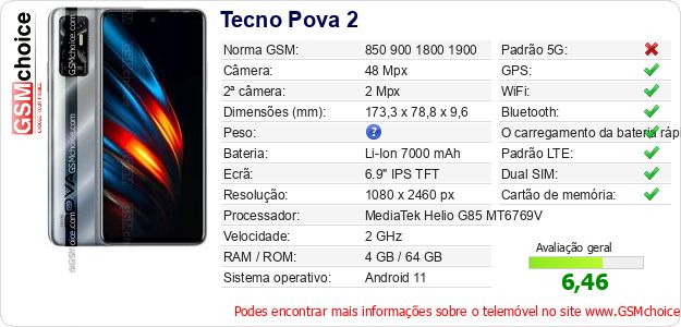 Tecno Pova 2 Especificações técnicas do telemóvel Tecno Pova 2 Especificações técnicas do telemóvel