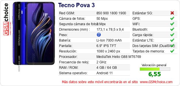 Tecno Pova 3 Datos técnicos del móvil Tecno Pova 3 Datos técnicos del móvil