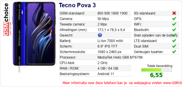 Tecno Pova 3 Technische gegevens 
