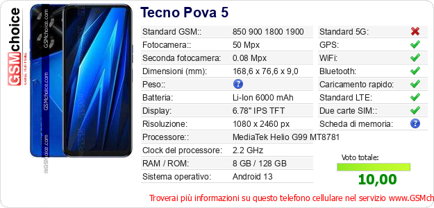 Tecno Pova 5 Dati tecnici di telefono cellulare 