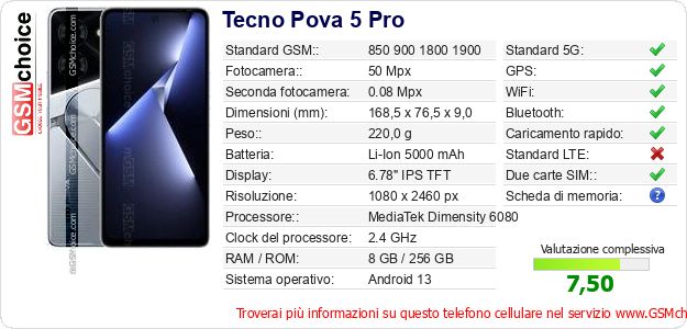 Tecno Pova 5 Pro Dati tecnici di telefono cellulare Tecno Pova 5 Pro Dati tecnici di telefono cellulare