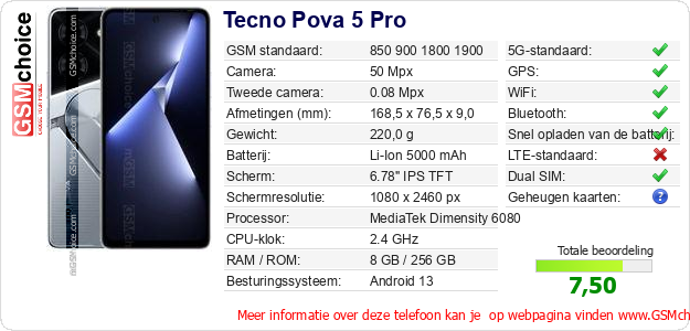 Tecno Pova 5 Pro Technische gegevens Tecno Pova 5 Pro Technische gegevens
