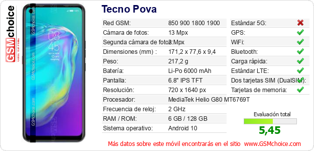 Tecno Pova Datos técnicos del móvil 