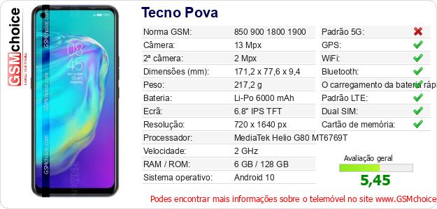 Tecno Pova Especificações técnicas do telemóvel Tecno Pova Especificações técnicas do telemóvel