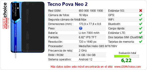 Tecno Pova Neo 2 Datos técnicos del móvil Tecno Pova Neo 2 Datos técnicos del móvil