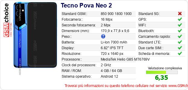 Tecno Pova Neo 2 Dati tecnici di telefono cellulare 