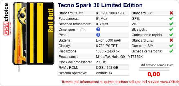 Tecno Spark 30 Limited Edition Dati tecnici di telefono cellulare Tecno Spark 30 Limited Edition Dati tecnici di telefono cellulare