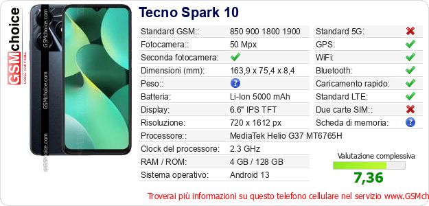 Tecno Spark 10 Dati tecnici di telefono cellulare 