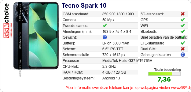 Tecno Spark 10 Technische gegevens 