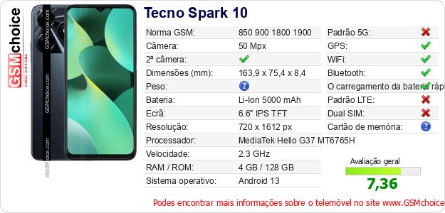 Tecno Spark 10 Especificações técnicas do telemóvel Tecno Spark 10 Especificações técnicas do telemóvel
