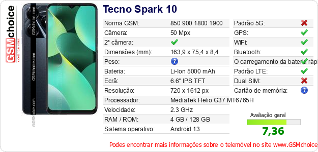 Tecno Spark 10 Especificações técnicas do telemóvel Tecno Spark 10 Especificações técnicas do telemóvel