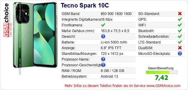 Tecno Spark 10C technische Daten Tecno Spark 10C technische Daten