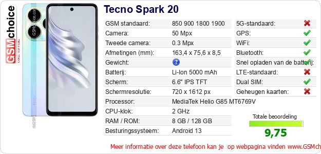 Tecno Spark 20 Technische gegevens Tecno Spark 20 Technische gegevens