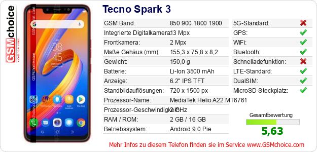 Tecno Spark 3 technische Daten Tecno Spark 3 technische Daten